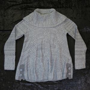 Chunky Cable Knit Oversized Cowl Neck Gray Sweater Wool Button Chadwick's Medium